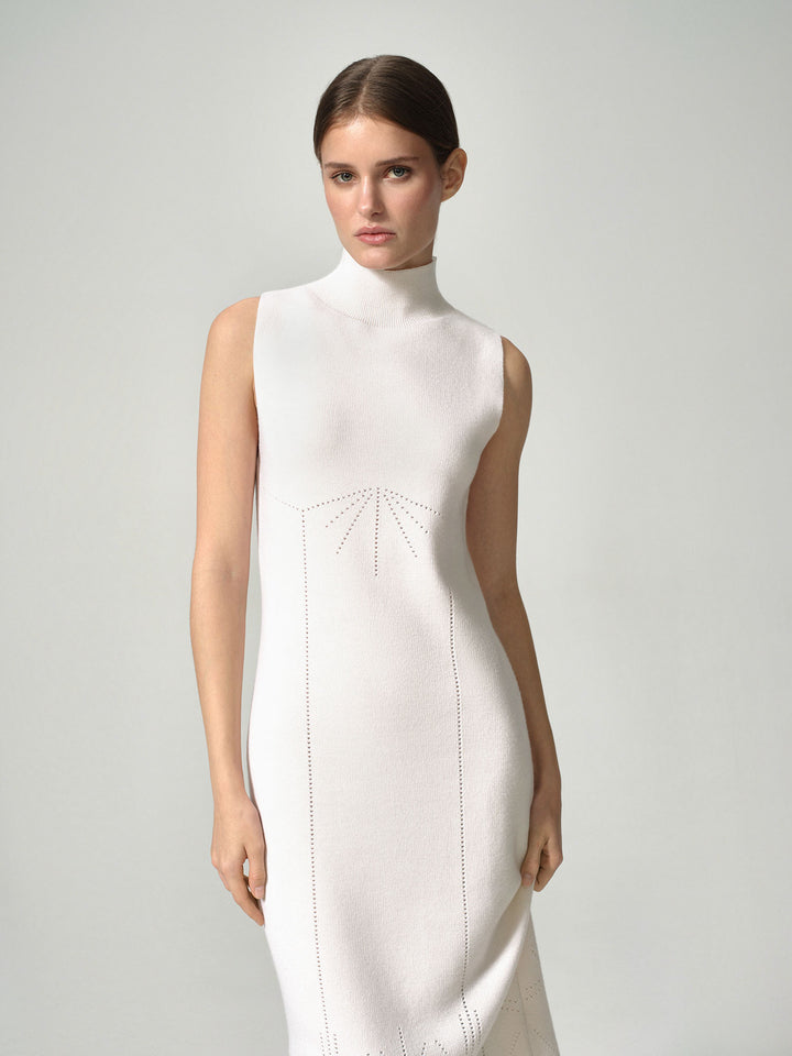 Women - Cashmere - Semi-fitted - Wool - Thick - Knee-length - Dress - Milky