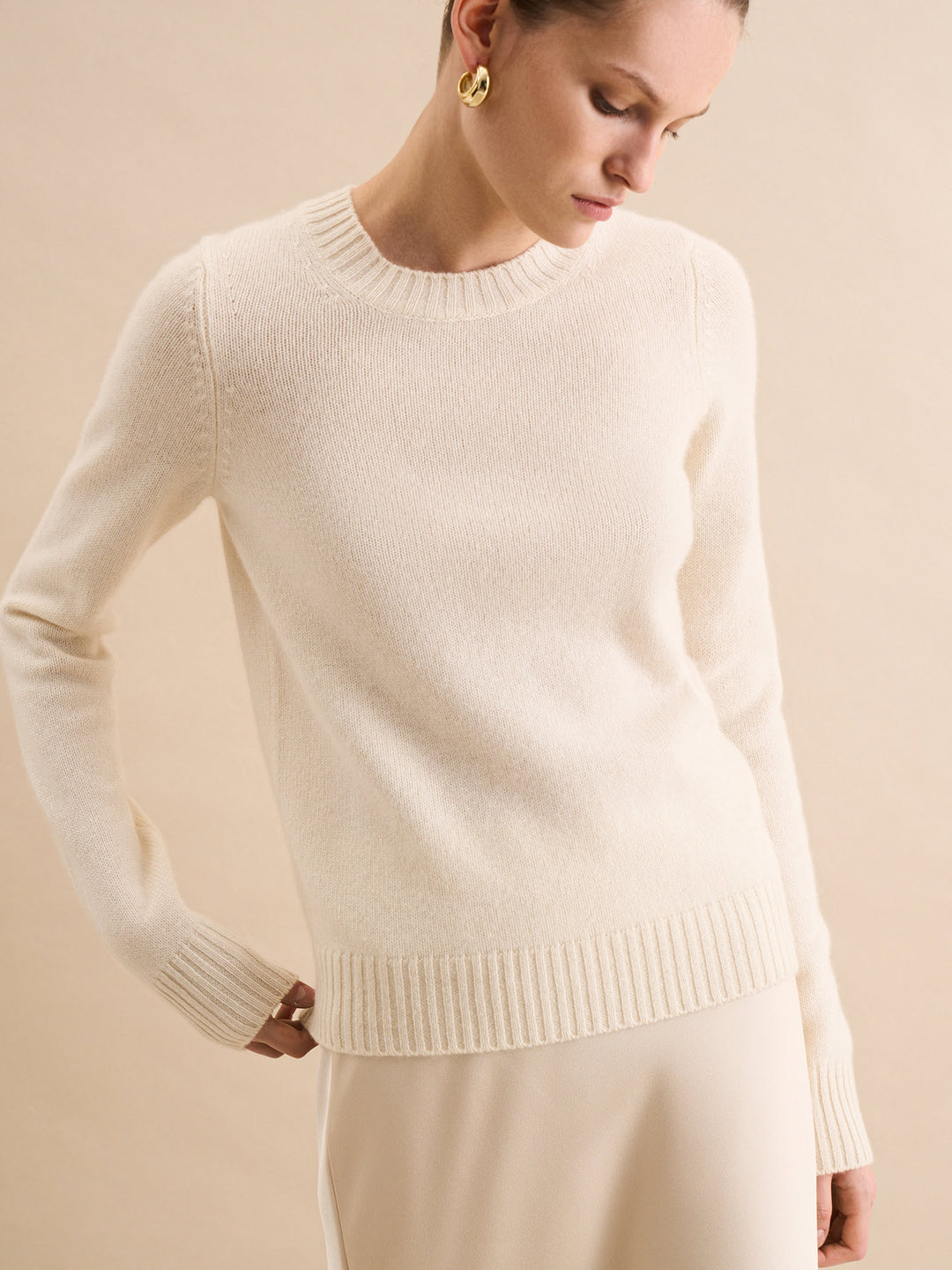 Women - Cashmere - Round-neck - Sweater - Milk