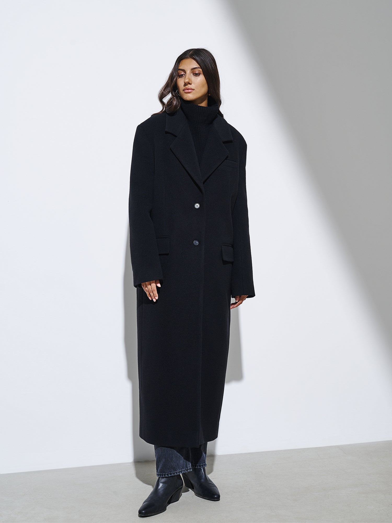 Long wool black coat on sale womens