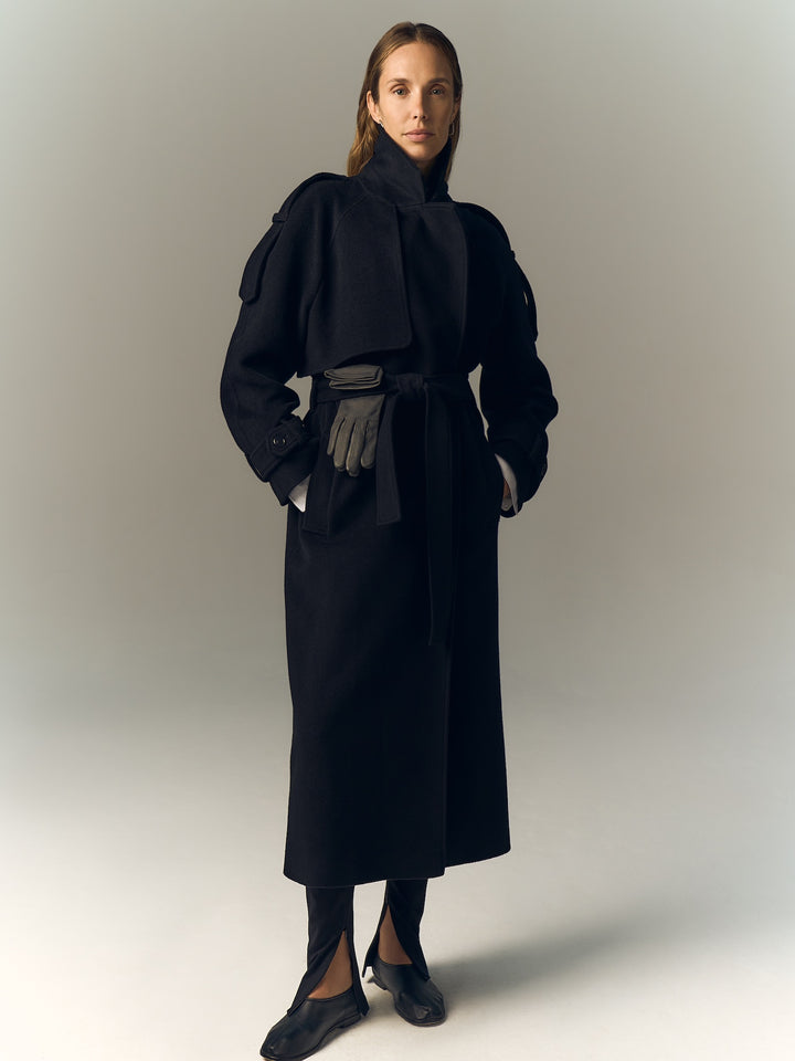 women - cashmere - wool - coat - oversize- midi length- black
