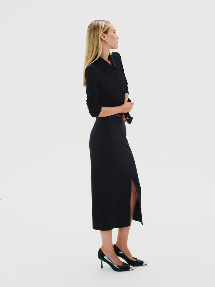 Women - Wool - Midi - Skirt - Black