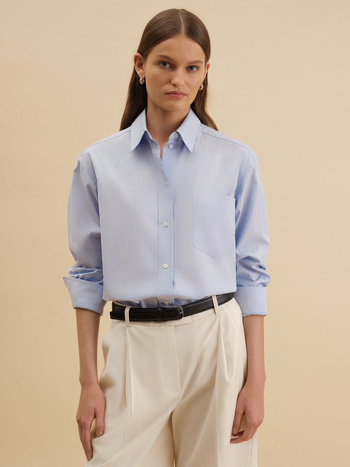 cotton shirt - women - blue - loose fit