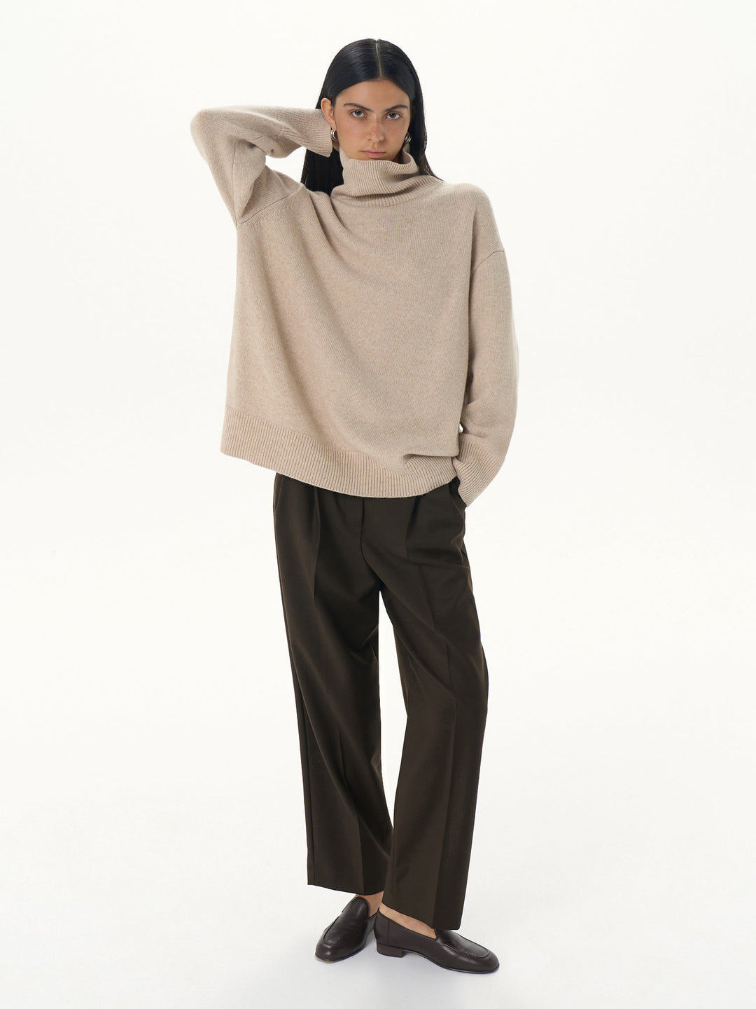 Alexandra extrafine wool and cashmere turtleneck sweater (beige)