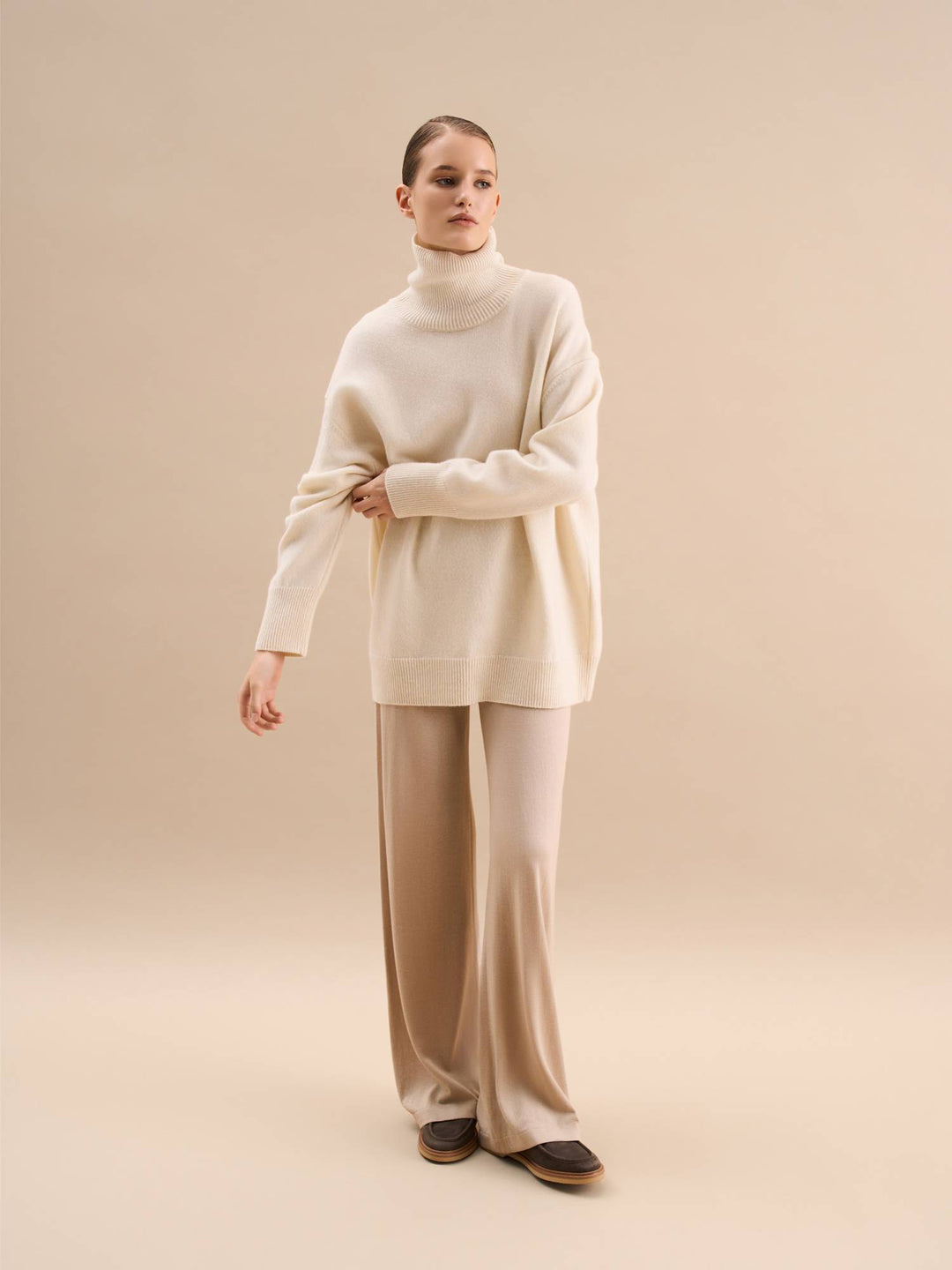 Women - Turtleneck - Sweater - Cashmere - Merino - Wool - Milk