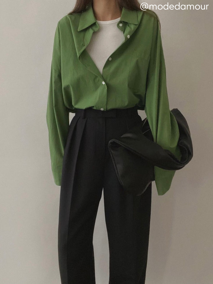 cotton shirt - women - green - loose fit
