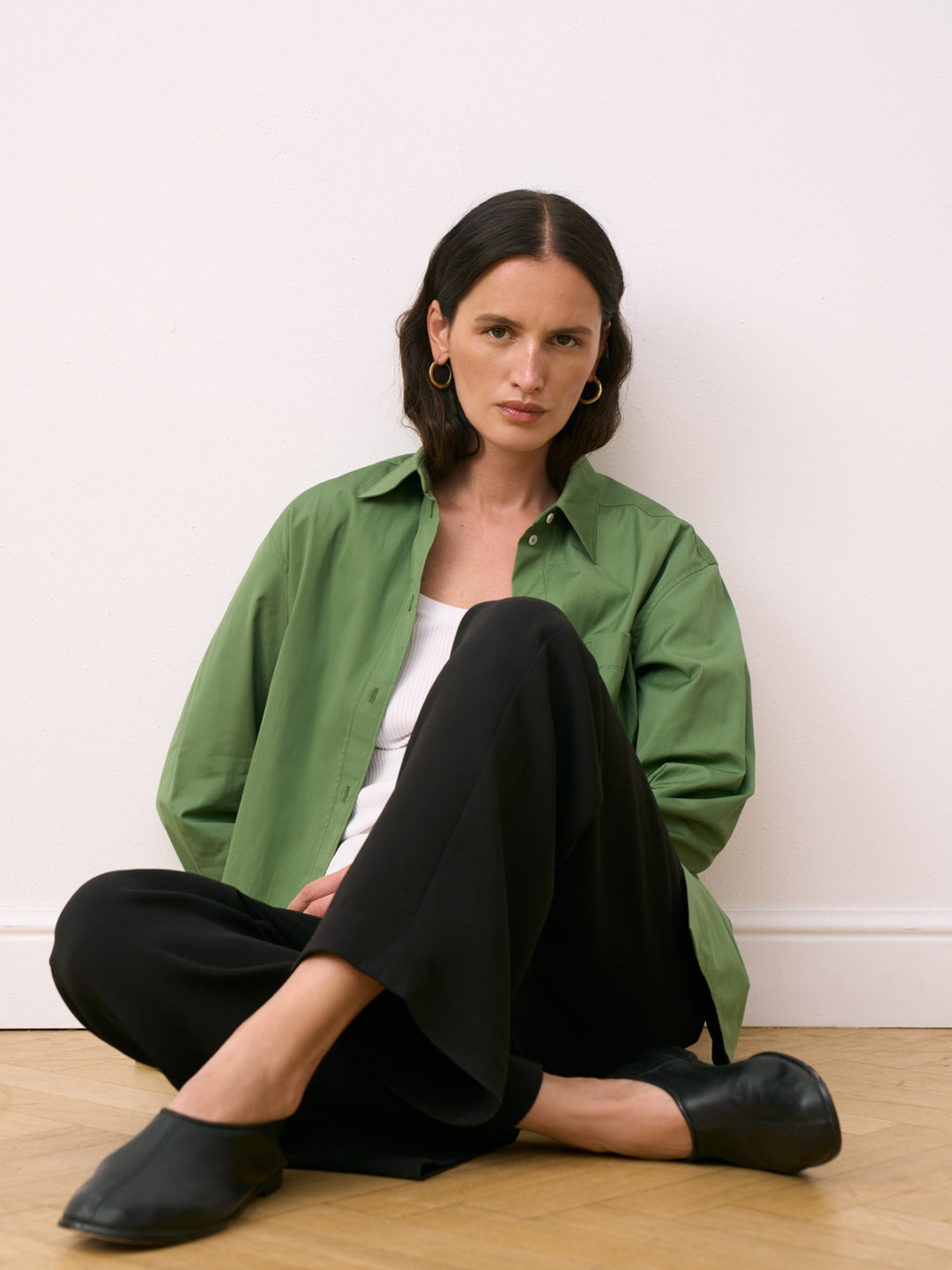 cotton shirt - women - green - loose fit