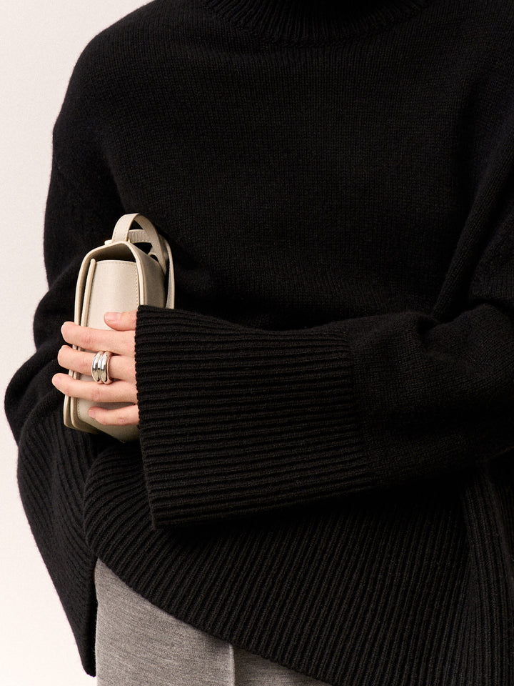 Mellow cashmere and extrafine merino turtleneck sweater (Black)