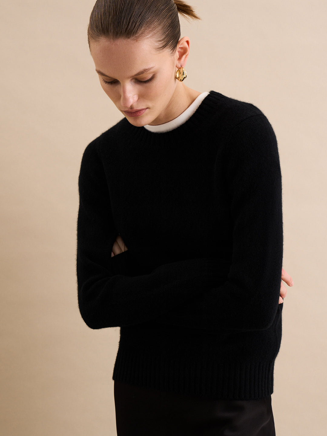Women - Cashmere - Round-neck - Sweater - Black