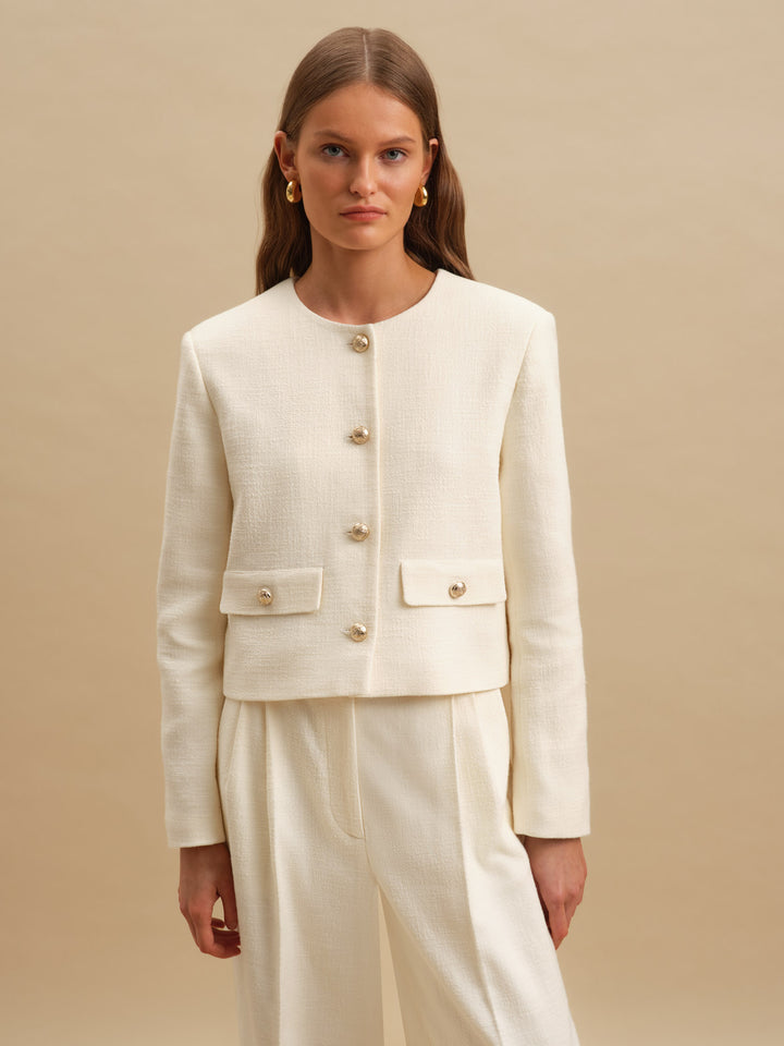Women - Cotton -Tweed - Blazer - PearlWomen - Cotton -Tweed - Blazer - Pearl
