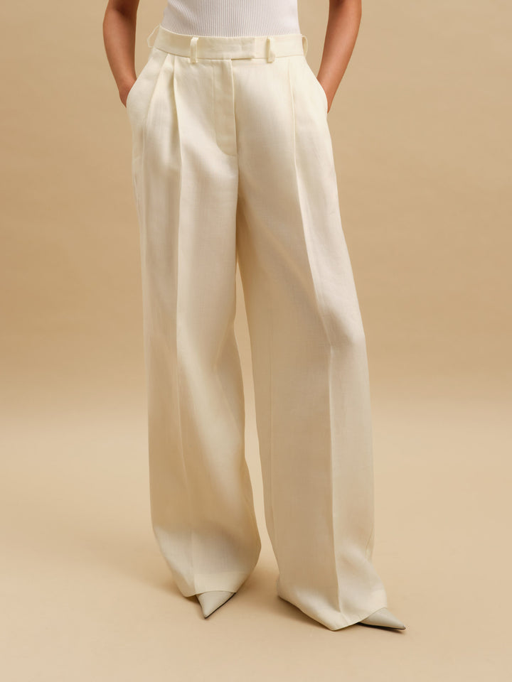 Women - Linen - Pants - Milk