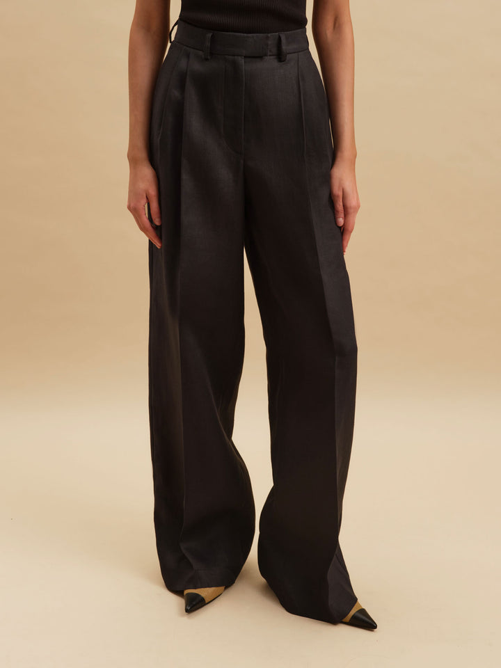 Women - Linen - Pants - Black