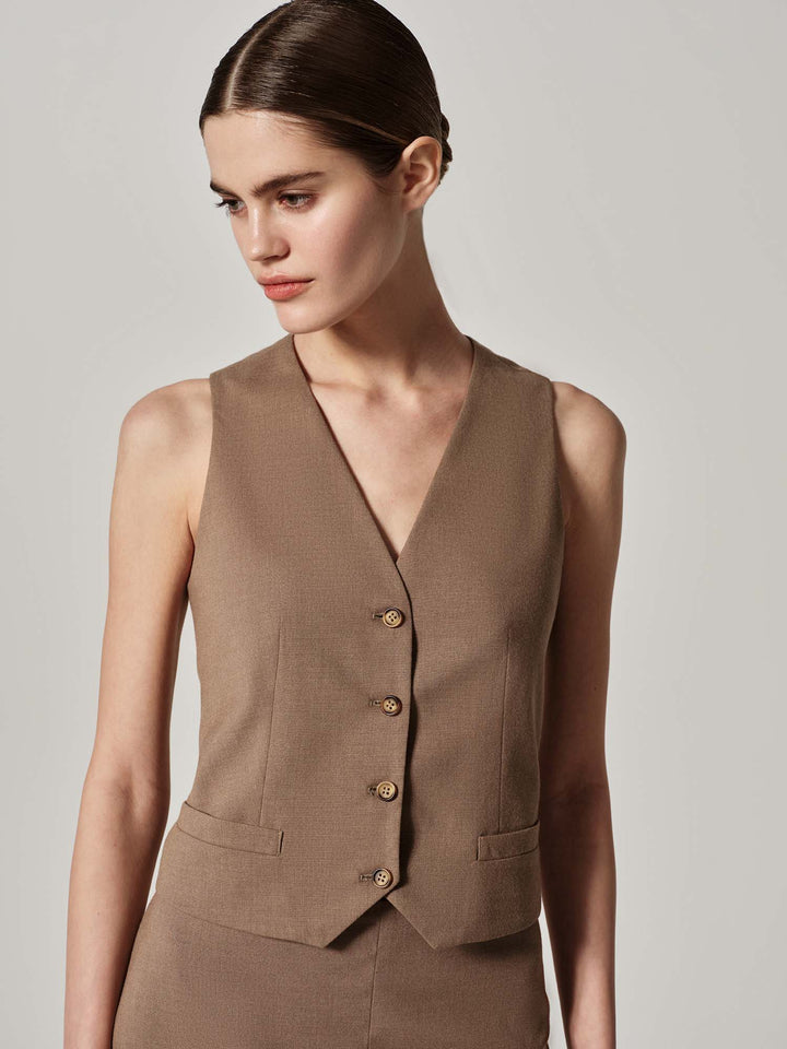 vest - women - hand-stitching - lightweight - beige - viscose