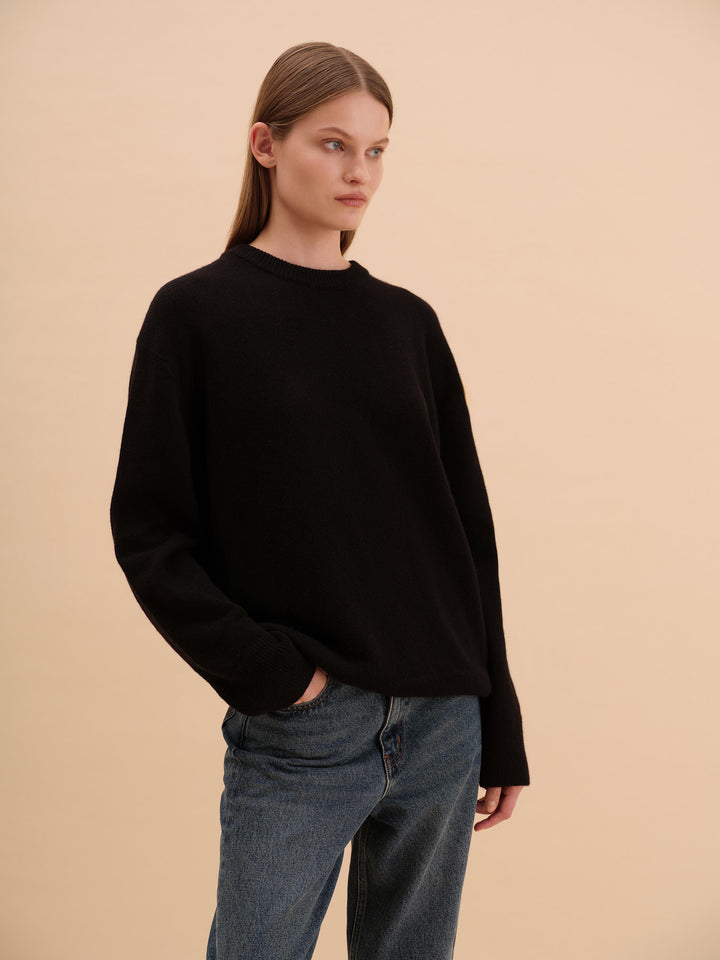 women - sweater - straight fit - cashmere - merino - black