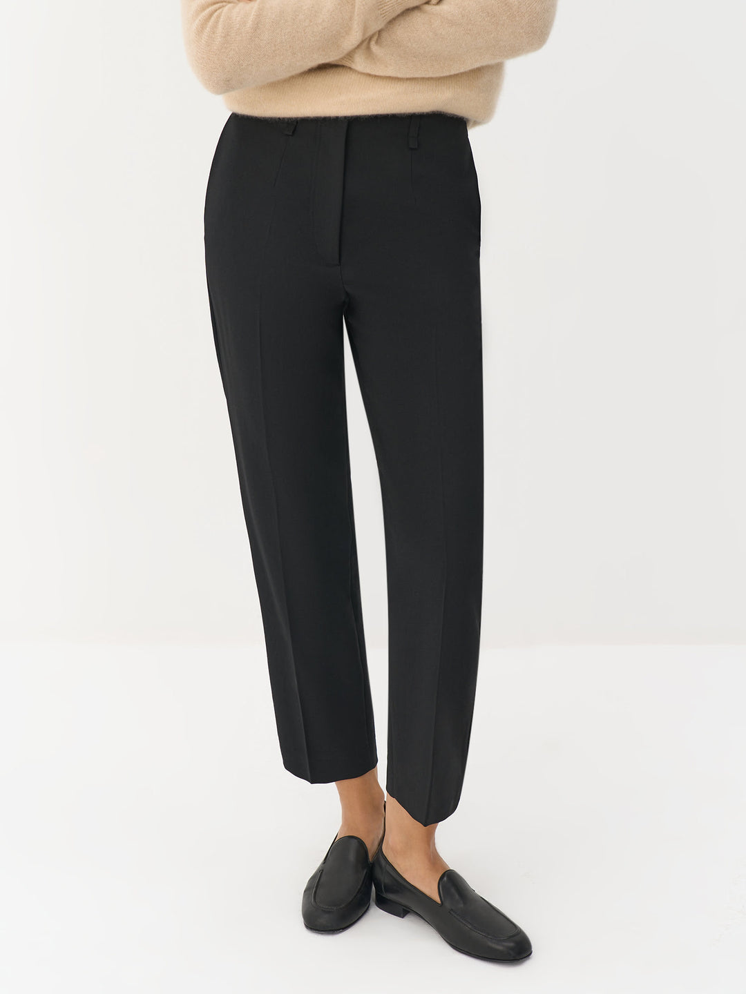 wool pants - women - high waist - cropped - black
