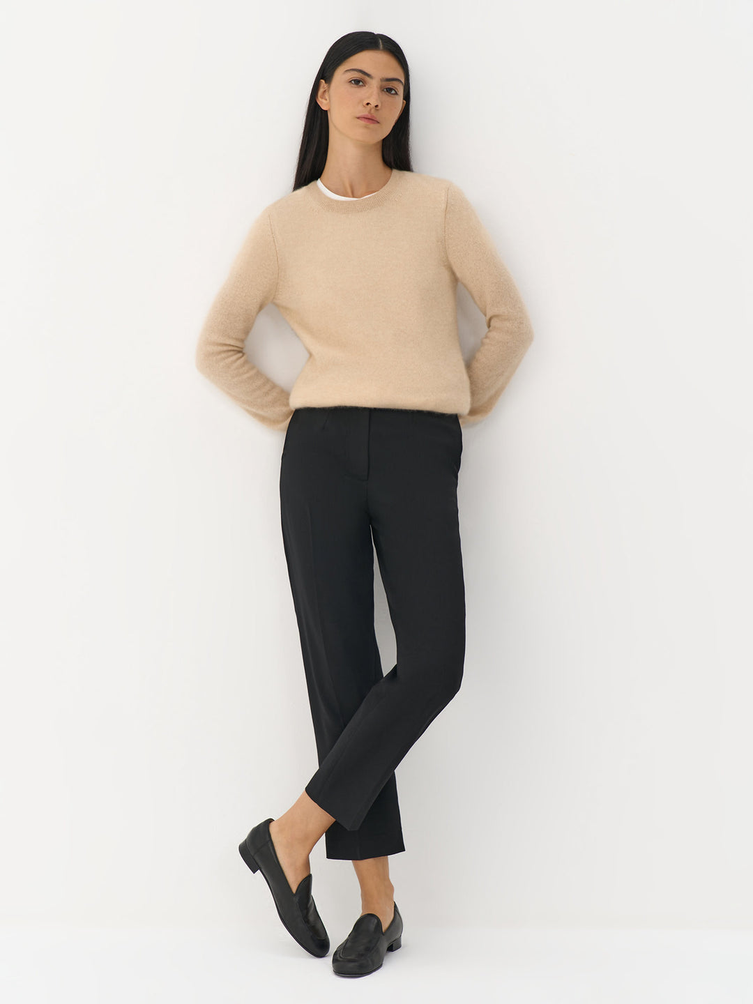 wool pants - women - high waist - cropped - black