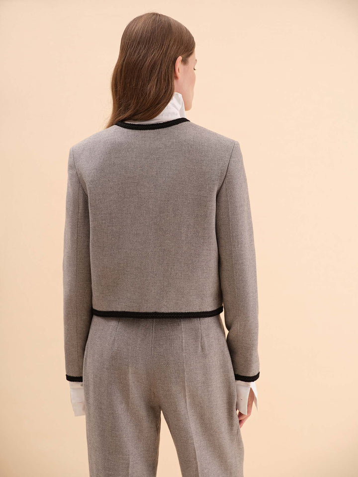 Le Temps Italian Cashmere and Silk Cropped Blazer (Grey)