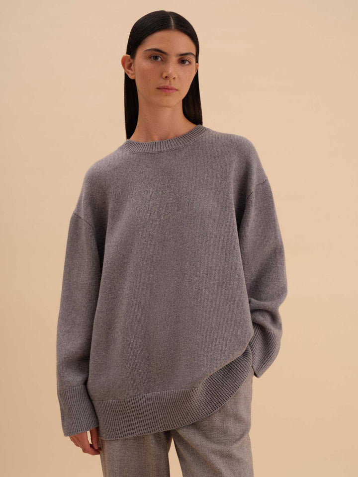 Women - Sweater - Cashmere - Wool - Grey