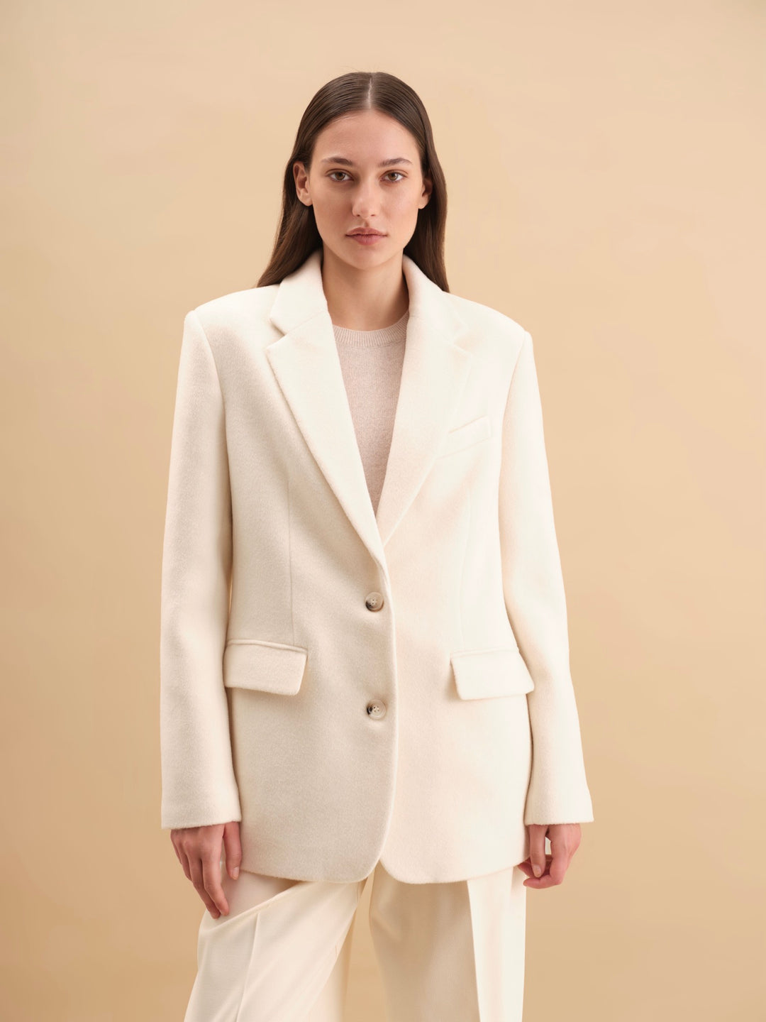 wool blazer - women - semi-fitted - milk - wool - alpaca