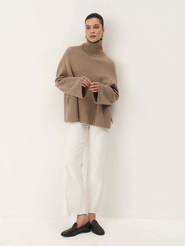 turtleneck sweater - women - wool - knitwear - coffee