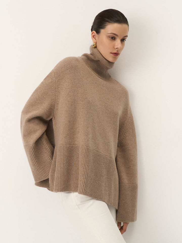 turtleneck sweater - women - wool - knitwear - coffee