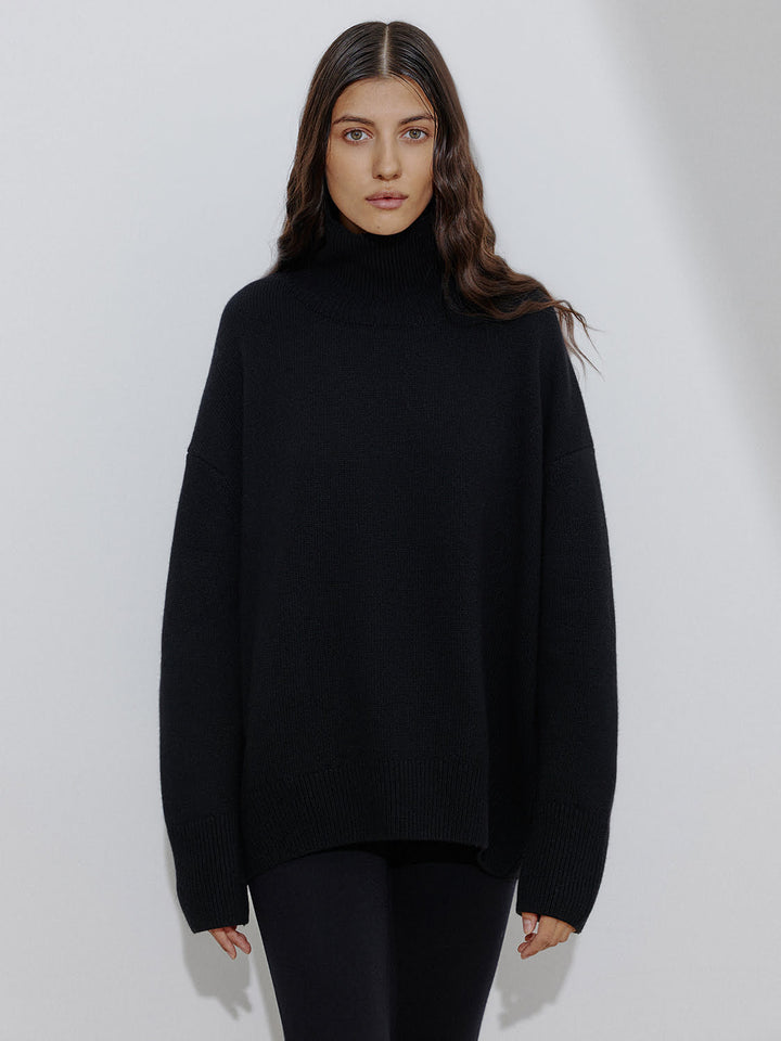 Women - Turtleneck - Sweater - Cashmere - Wool - Black
