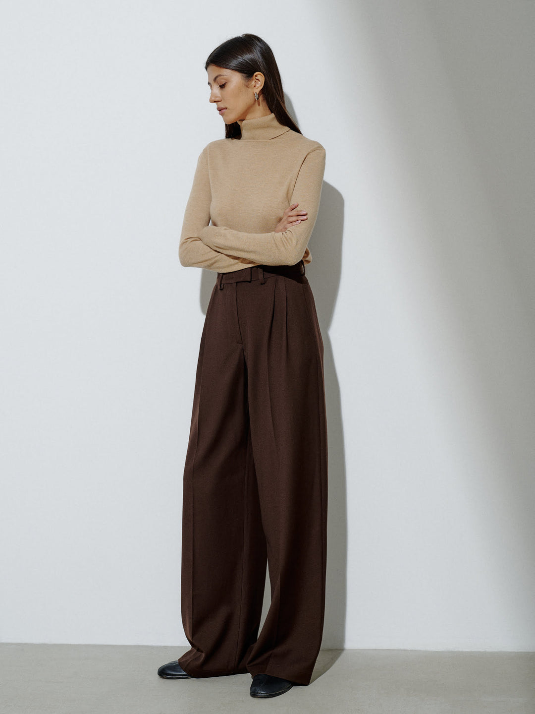 trousers - women - pants - high waist - pleats - brown