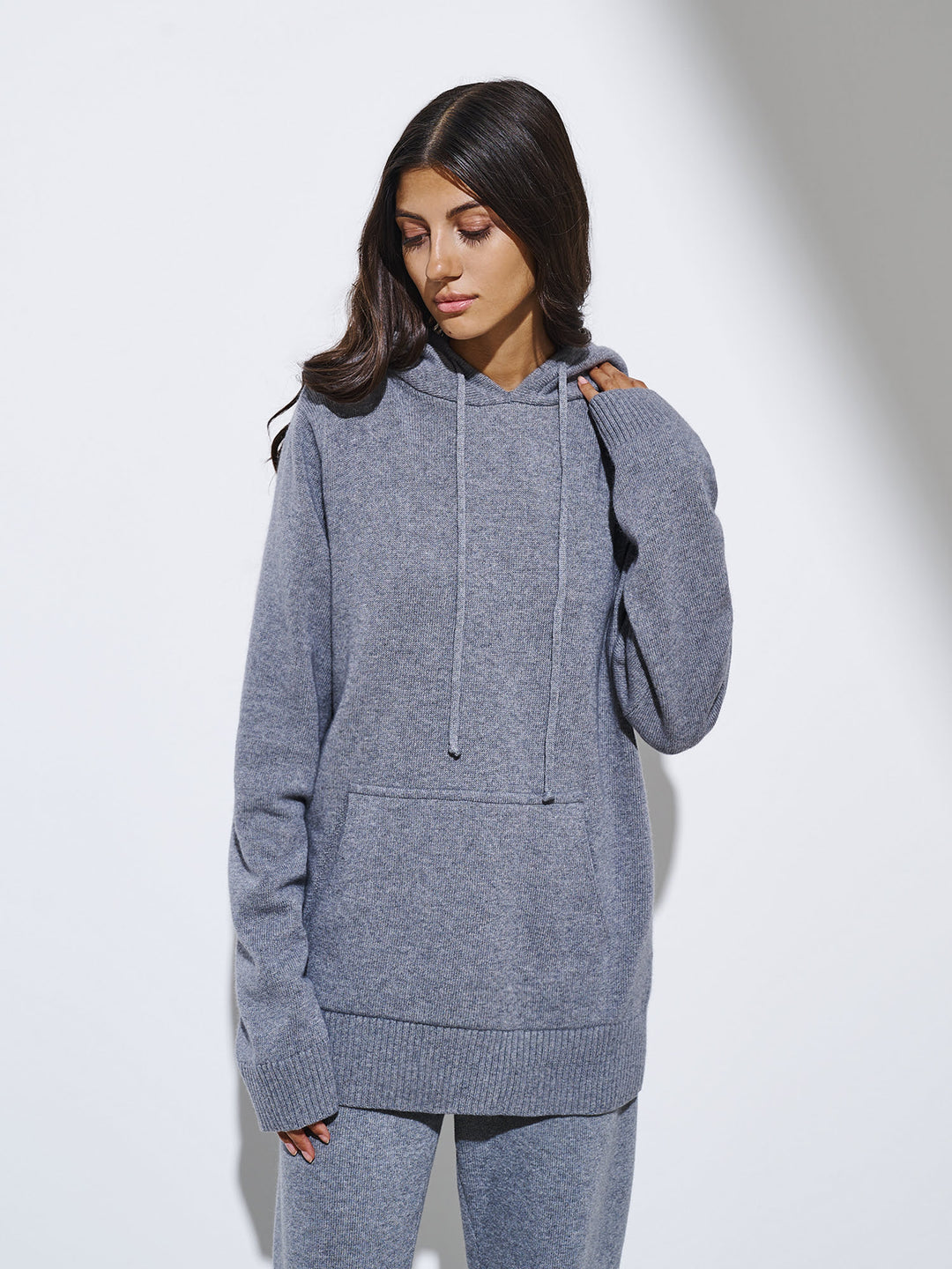 women - cashmere - wool - hoodie - sweater - dark grey