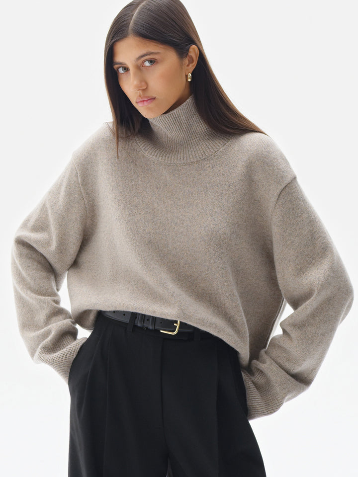 cashmere - merino - sweater - high collar - coffee - grey - melange