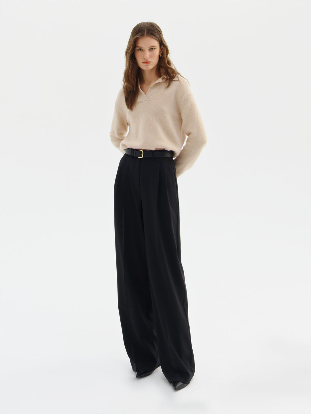women - pants - high waist - wool - black