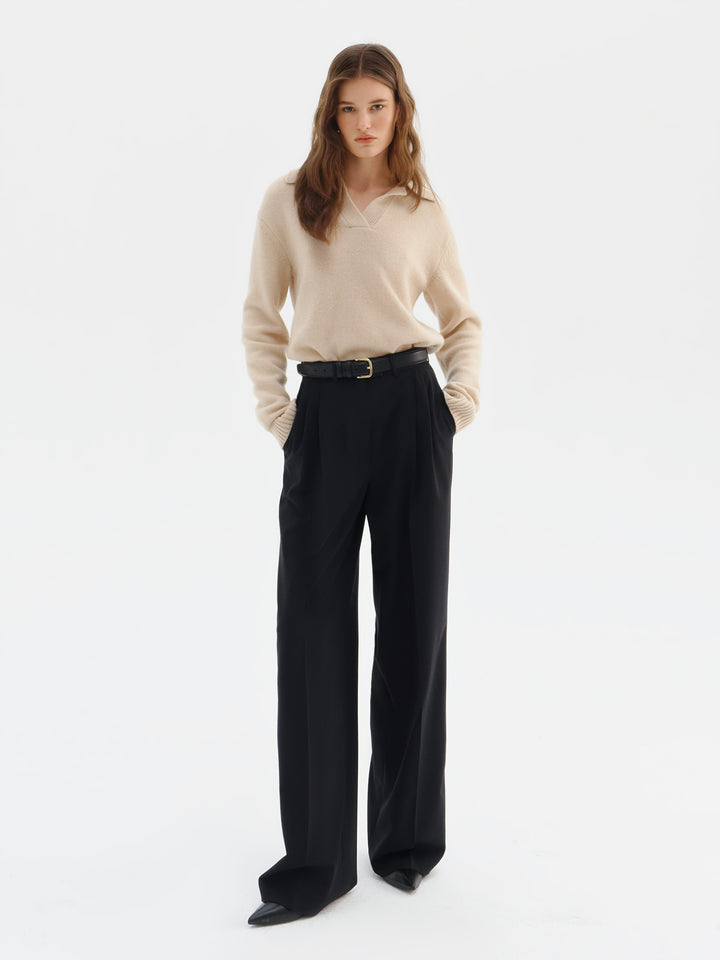 women - pants - high waist - wool - black