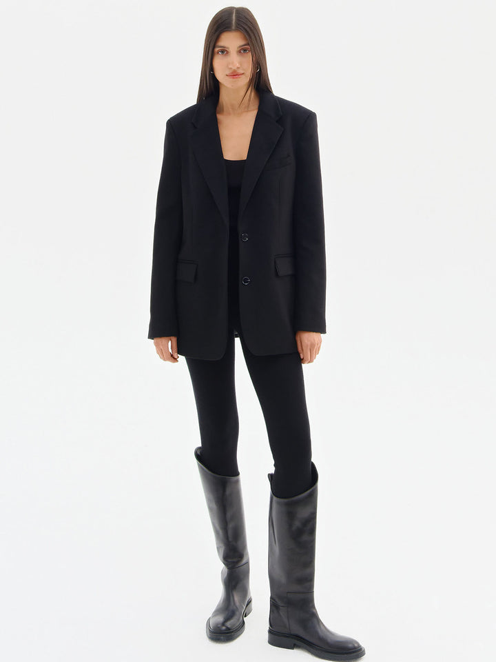 Women - Blazer - Straight silhouette - Side flap pockets - Button placket -Cashmere - Wool - Black