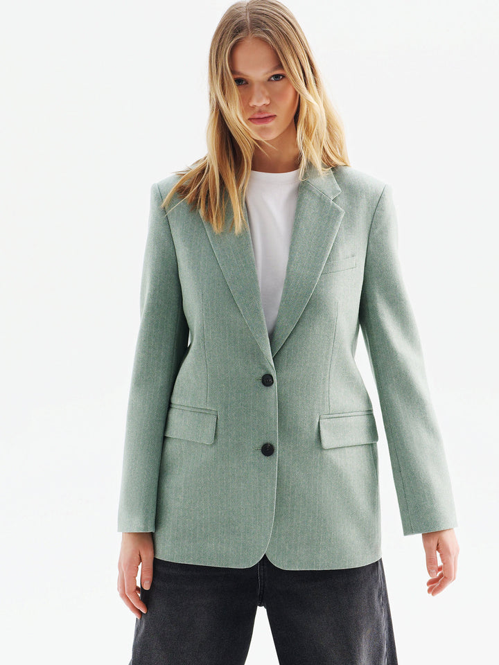 Women - Blazer - Straight silhouette- Side flap pockets- Button closure - Wool - Green