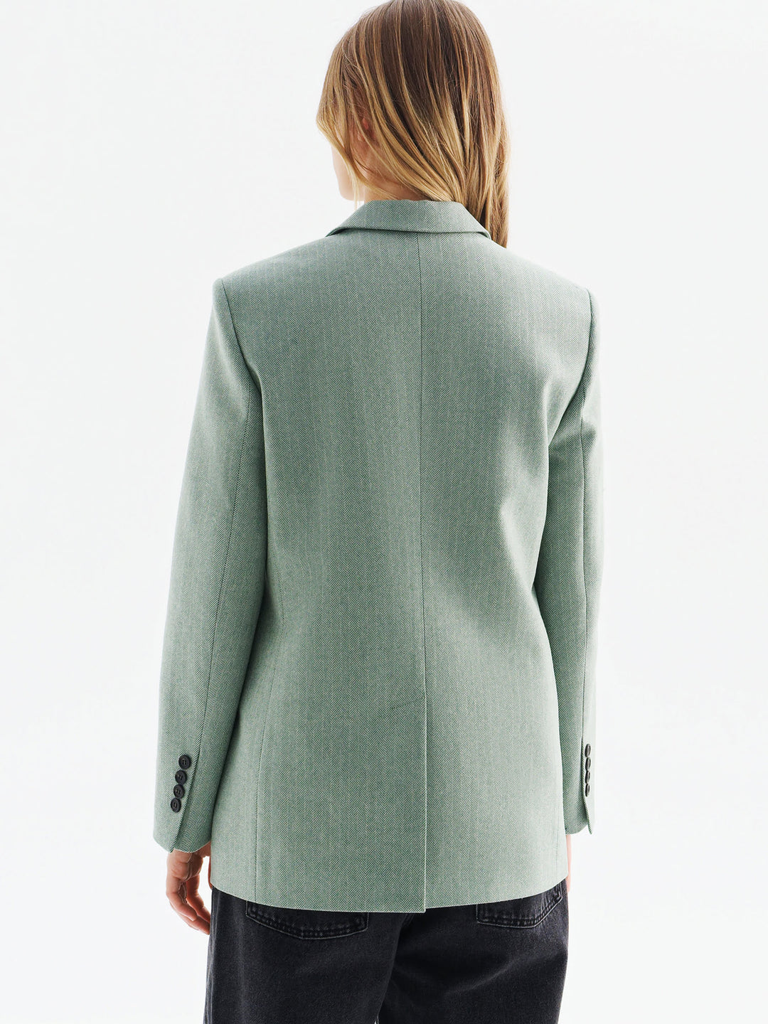 Women - Blazer - Straight silhouette- Side flap pockets- Button closure - Wool - Green