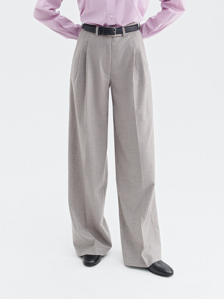 Women - Pants - Wool - High waist - Pleats - Side pockets - Grey - Beige