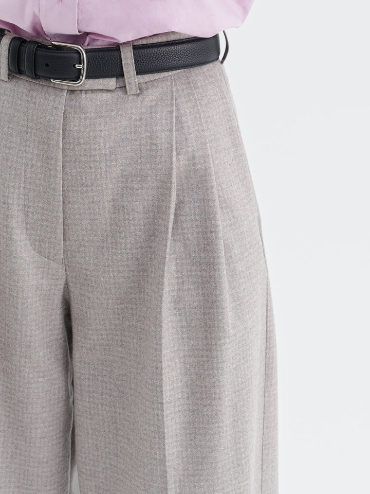 Women - Pants - Wool - High waist - Pleats - Side pockets - Grey - Beige